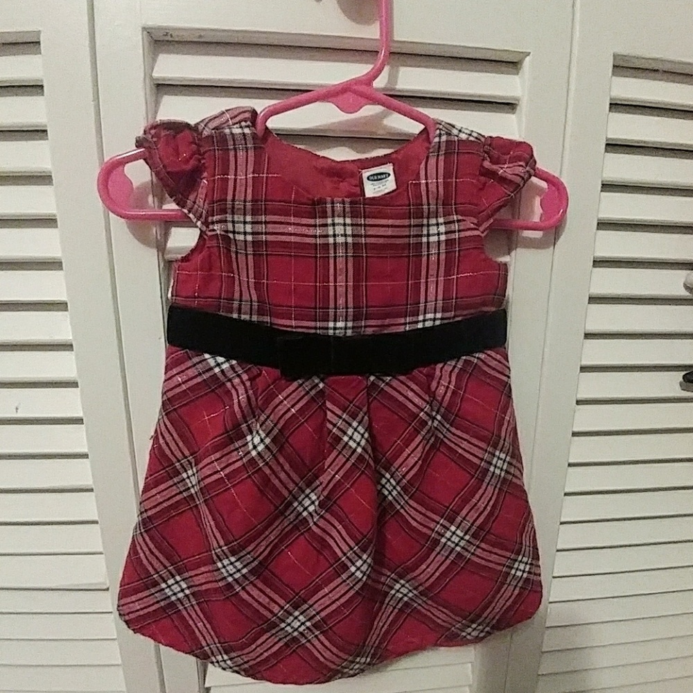 OLD NAVY BABY PLAID CHRISTMAS DRESS WITH BOW 3-6M